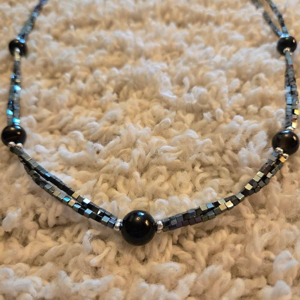 Black Hemitite & Black Bead Necklace